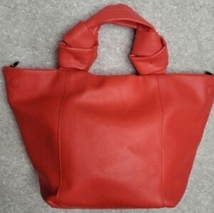 RED Small VEGAN Knotted Top Handle tote